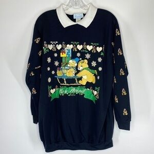 Vintage Maternity Christmas Teddy New Arrival Black Collared Sweatshirt Large